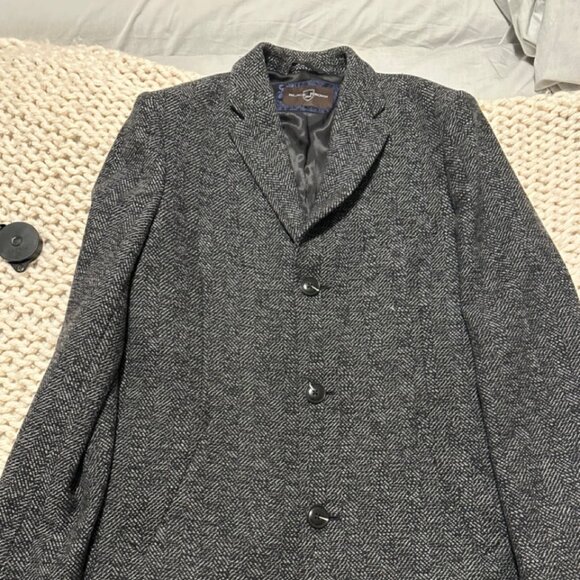 Black Brown 1826 - Men's Grey Herringbone Peacoat - Sz 38R (Medium) - Picture 1 of 5